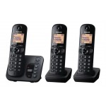 Panasonic KX-TGC223E - Cordless phone - answering system with caller ID/call waiting - DECT\\GAP - 3-way call capability - black + 2 additional handsets KX-TGC223EB